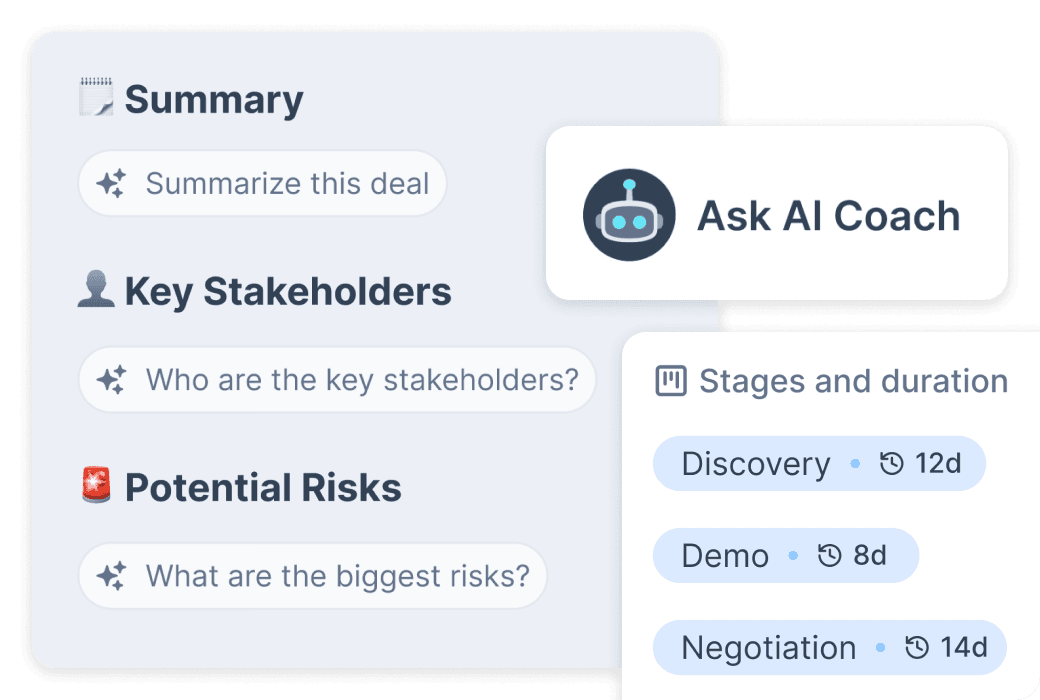 Deal Chat interface showing AI Coach providing deal summaries and insights